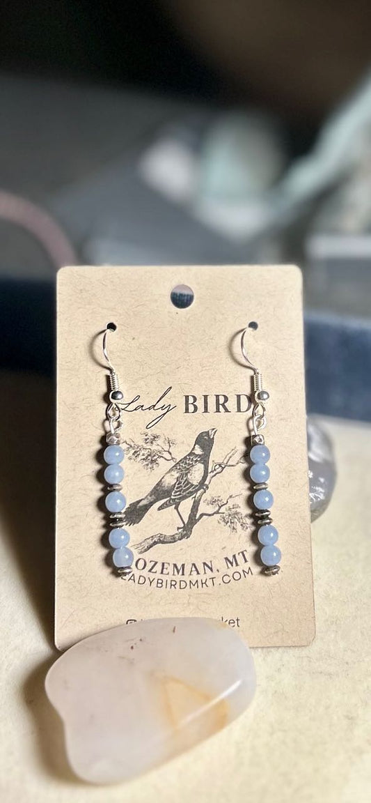 Light Blue Angelite Gemstone Beaded Dangle Earrings