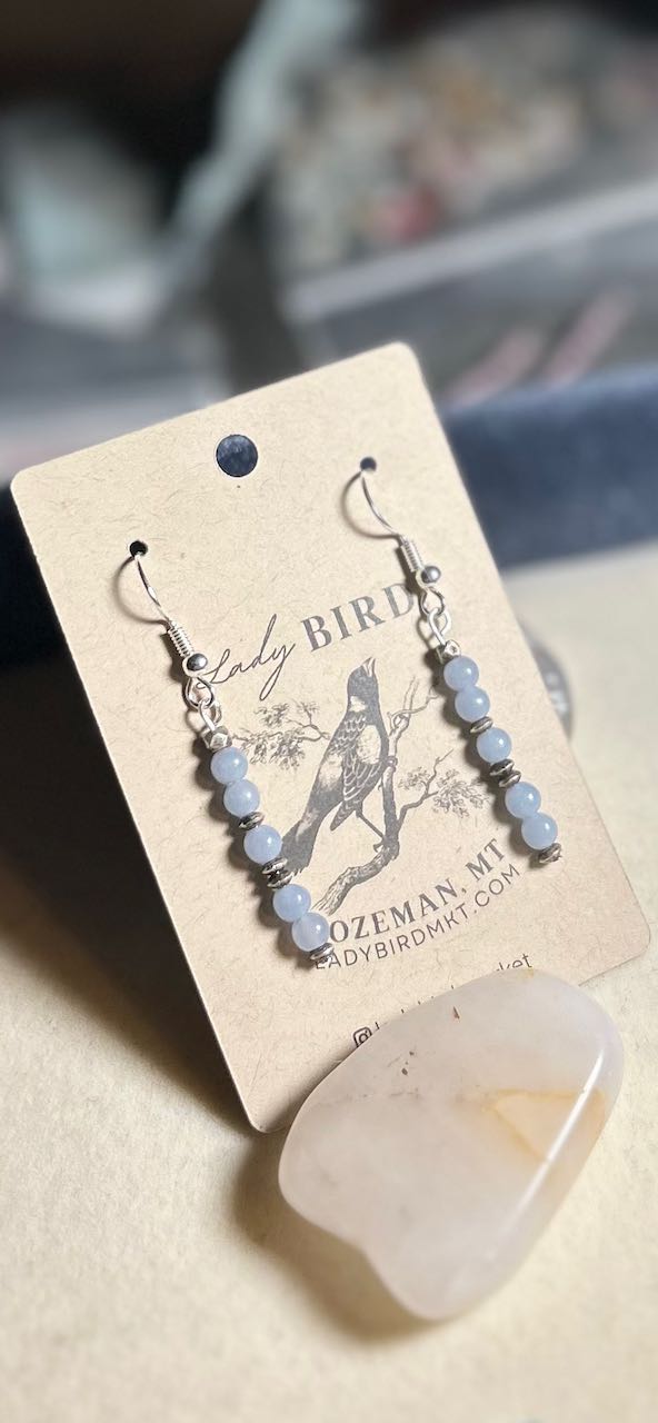 Light Blue Angelite Gemstone Beaded Dangle Earrings