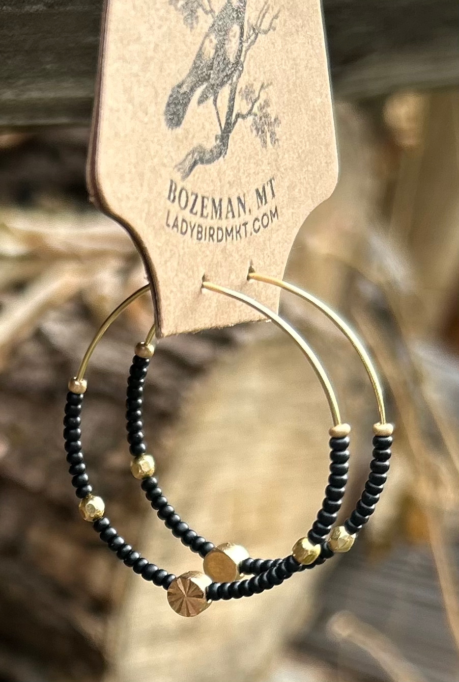 Black Onyx & Gold Beaded Hoops