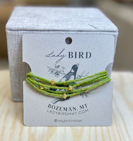 Frosty Leafy Green Shimmer & Gold Beaded Wrap Bracelet - Handmade Boho Jewelry