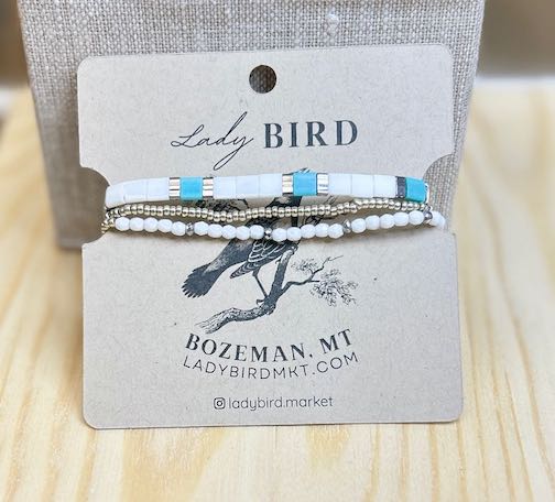 Classic Bright White & Turquoise Tila Bead Stacked Bracelet Set