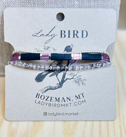 Black & Sparkly Lilac Tila Bead Stacked Bracelet Set