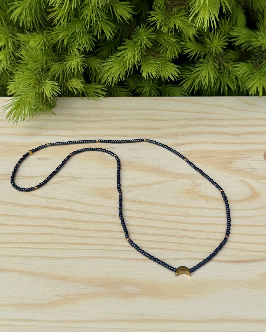 Steel Gray Boho Seed Bead Necklace with African Turquoise Circle Pendant – Stretchy Handmade Gemstone Jewelry