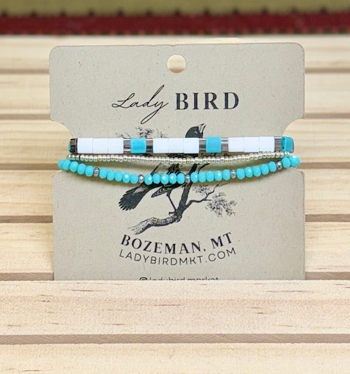 Classic Bright White & Turquoise Tila Bead Stacked Bracelet Set