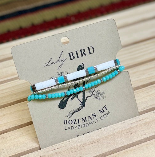Classic Bright White & Turquoise Tila Bead Stacked Bracelet Set
