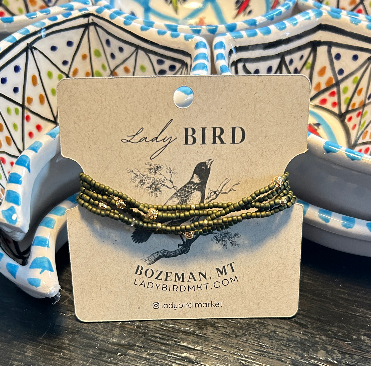 Olive Green & Gold or Silver Sprinkled Beaded Boho Wrap Bracelet