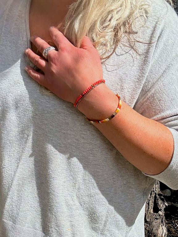 Orange Harvest Sunset Tila Bead Bracelet Set | Handmade Stretchy Boho Wrap Set