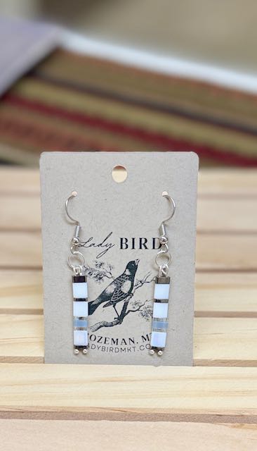 White Mix & Silver or Gold Tila Bead Dangle Earrings – Handmade Boho Jewelry