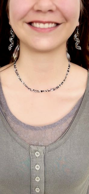 Shimmery Black, White & Silver Mixed Seed Bead Boho Wrap Bracelet & Necklace