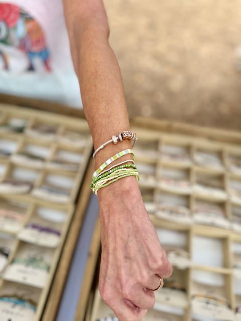 Pale Green & Creamy White Beaded Boho Wrap Bracelet/Necklace