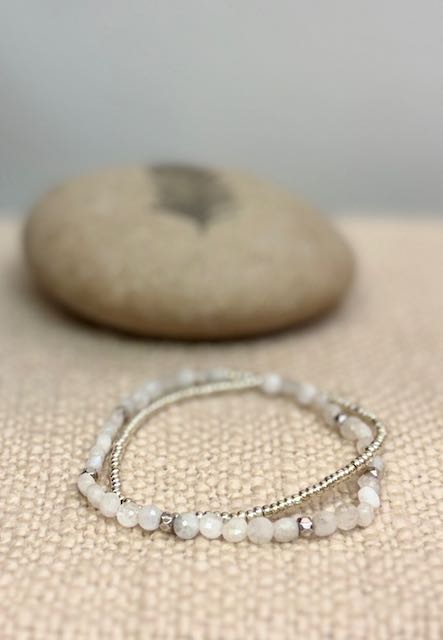 Moonstone with Gold or Silver Stretchy Gemstone Wrap Bracelet