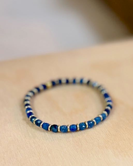 Larger Lapis Blue & Silver Beaded Gemstone Bracelet