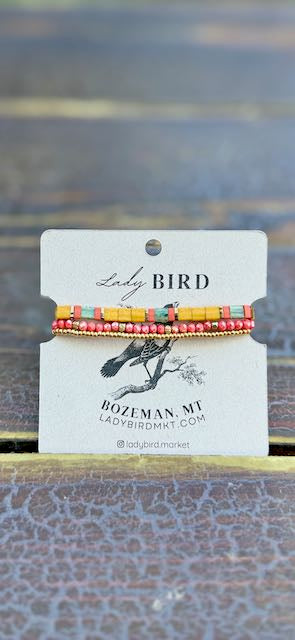 Sunflower Yellow & Orange Harvest Tila Bead Stacked Bracelet Set | Handmade Boho Stretch Wrap in Silver or Gold