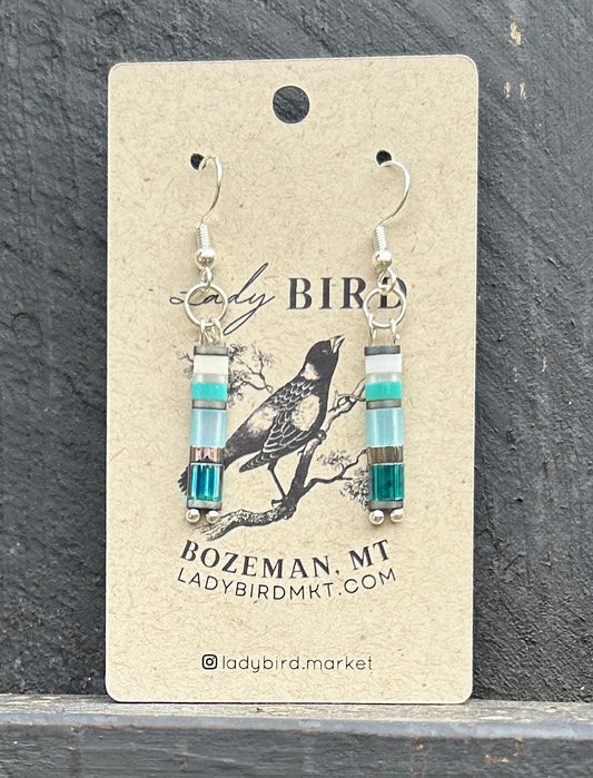 Seaside Mixed Blue & Silver Tila Bead Earrings