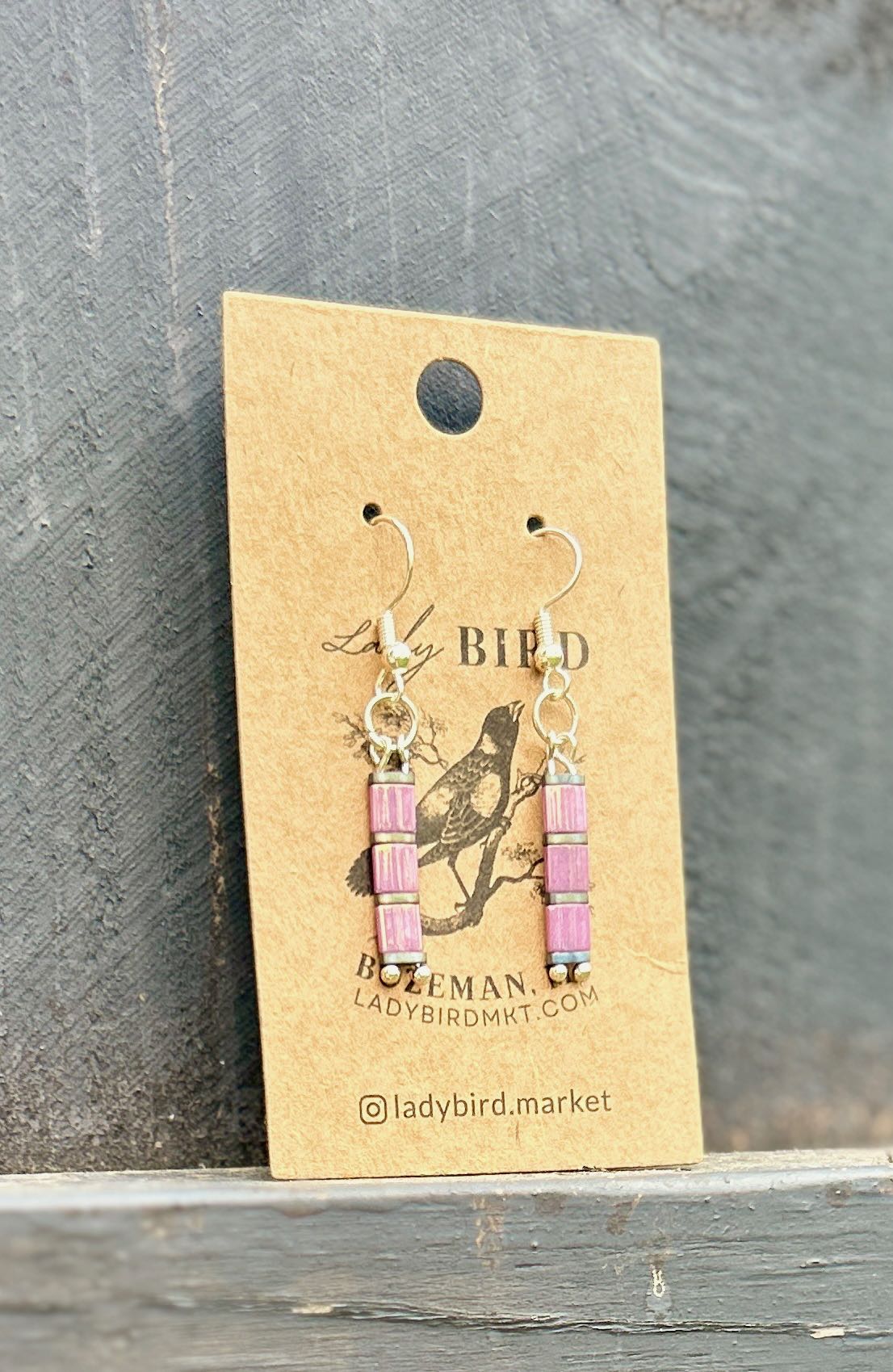 Lilac Pink & Silver Tila Bead Earrings