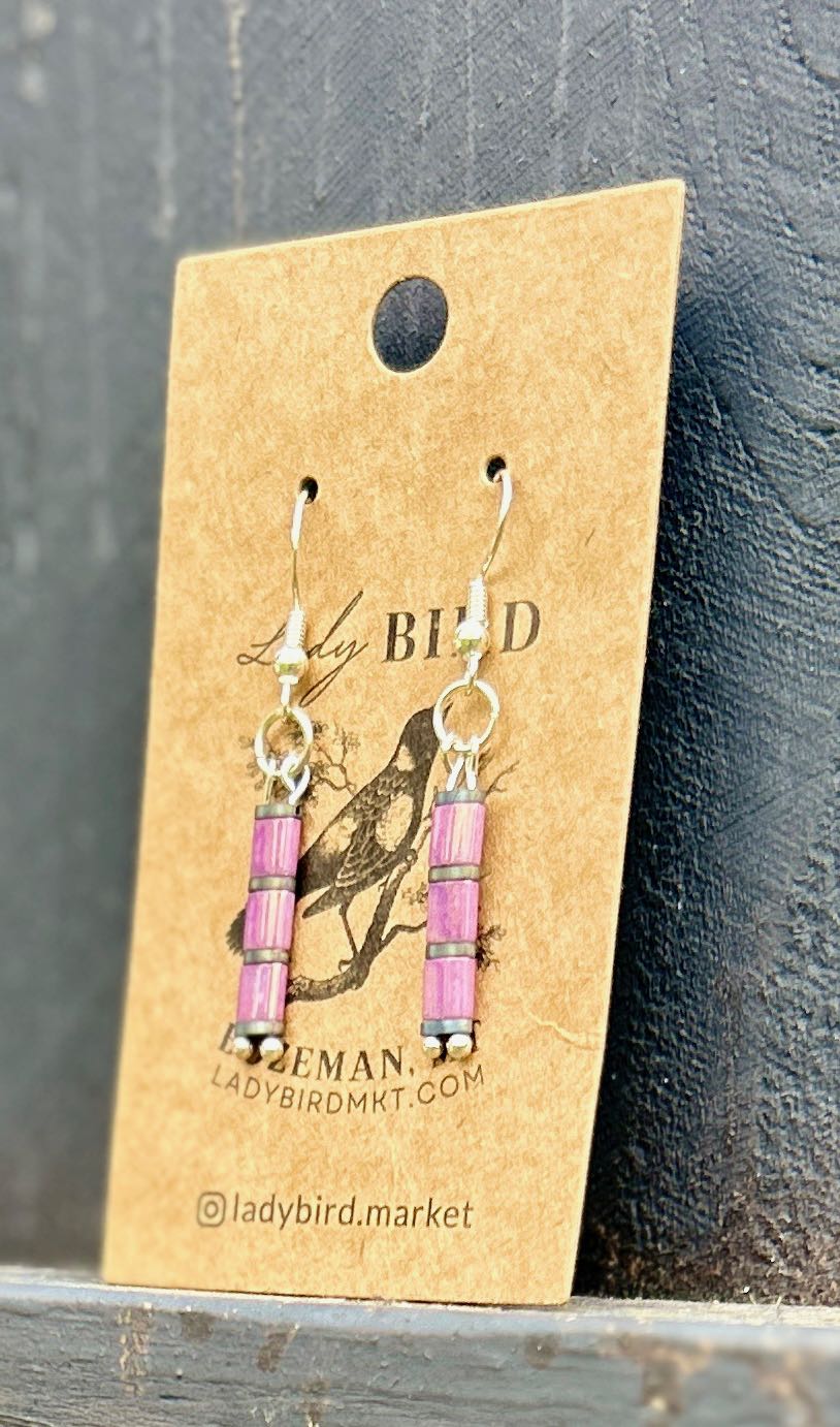 Lilac Pink & Silver Tila Bead Earrings