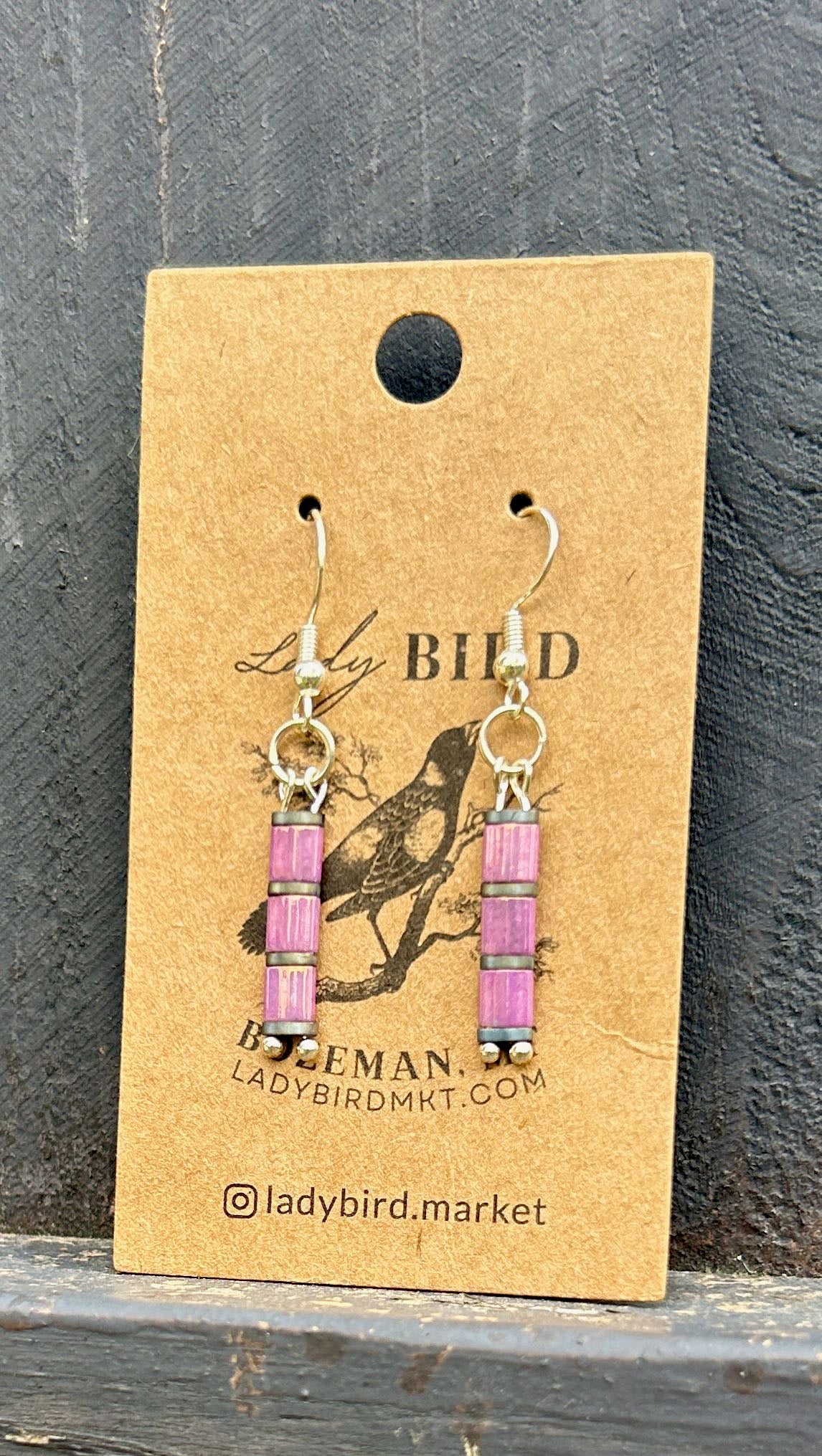 Lilac Pink & Silver Tila Bead Earrings