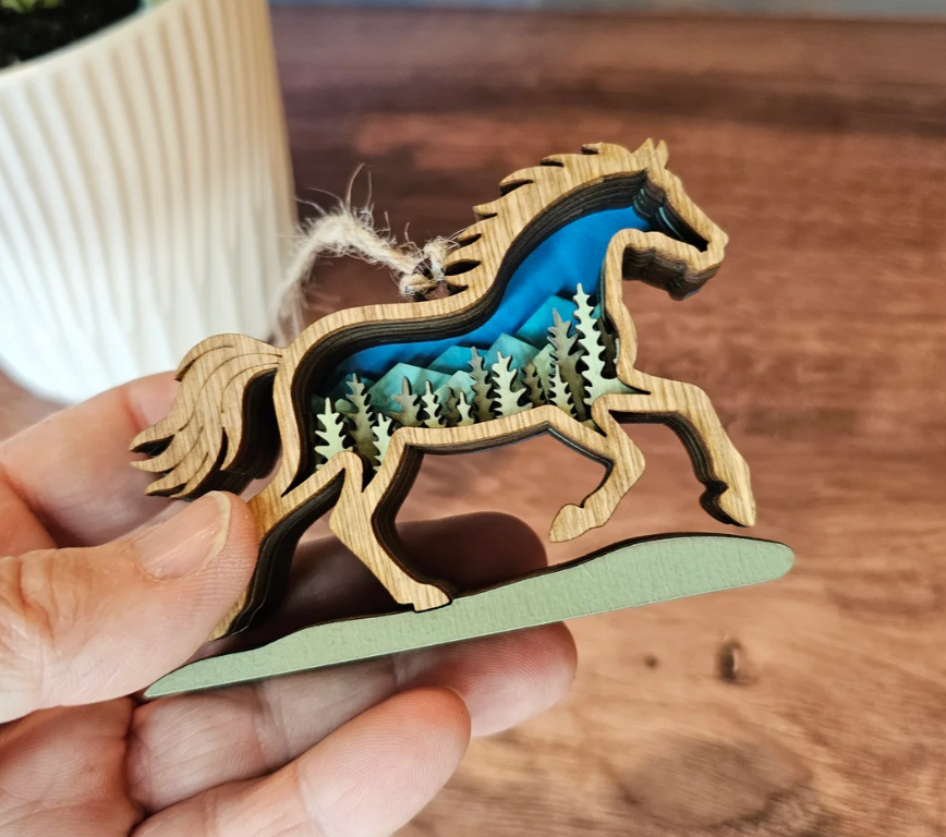 3D Wood Horse Christmas Tree Ornament