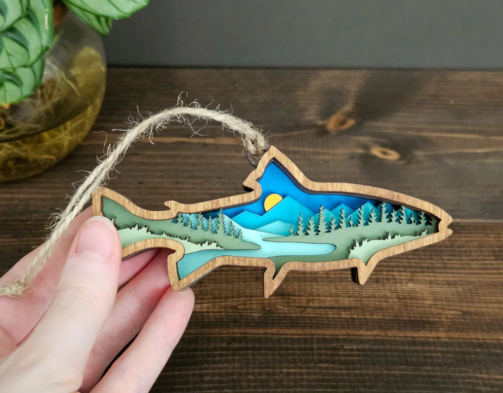 3D Trout Fish Hanging Christmas Tree Ornament