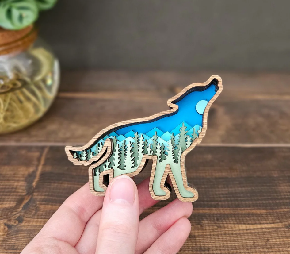 3D Wolf Hanging Christmas Tree Ornament