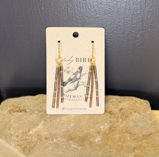 Black & Shimmery Bronze Strand Seed Bead Dangle Earrings