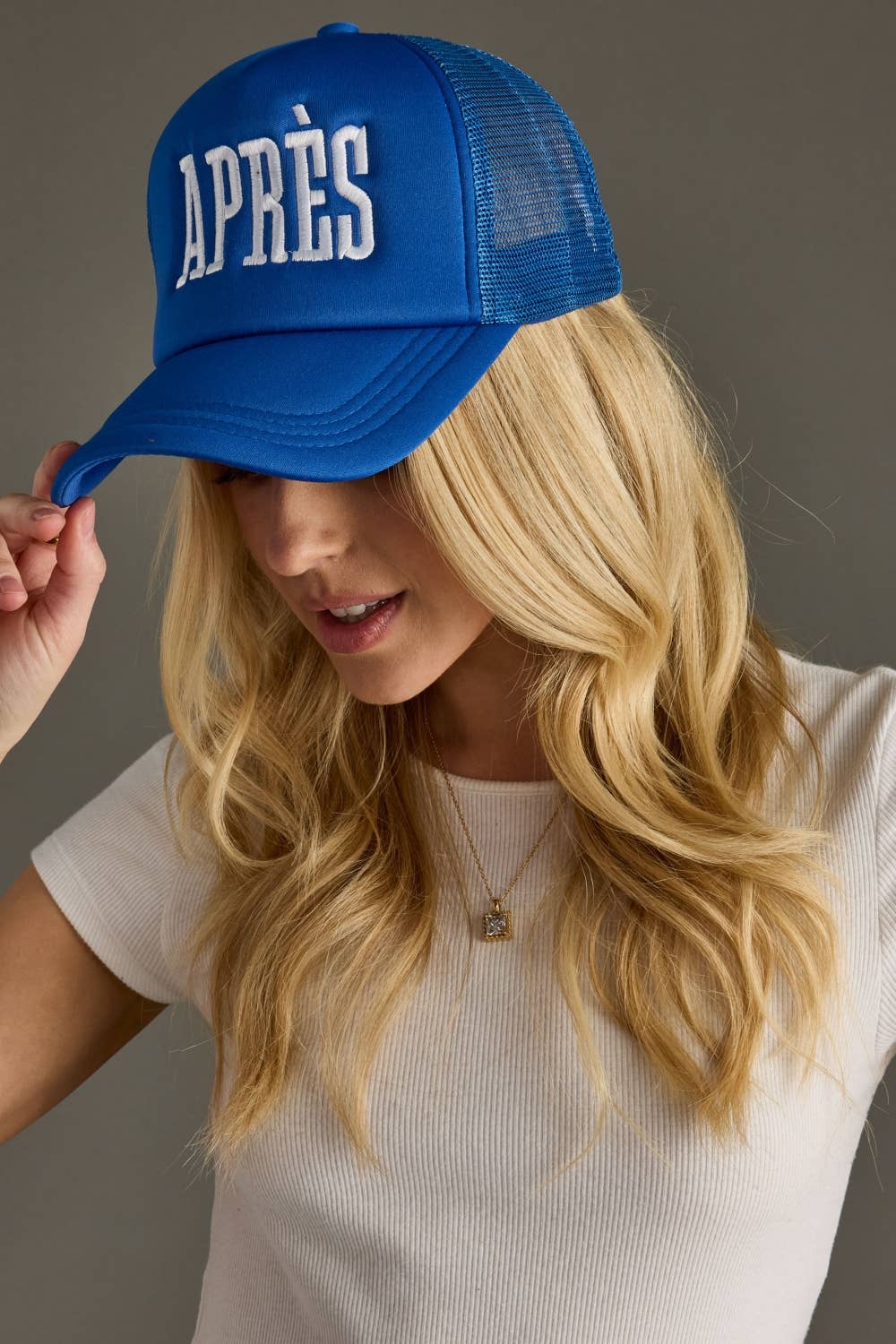 Blue & White Apres Trucker Hat