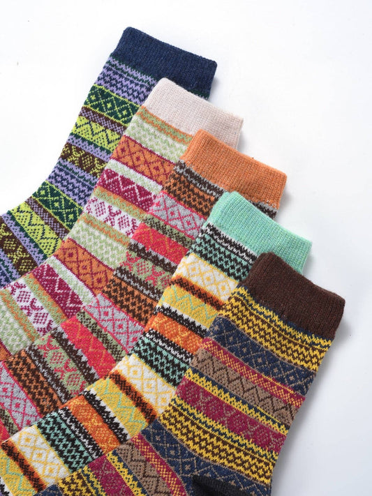 Rufia - 5 Pairs Bohemian Style Wool-Blend Socks