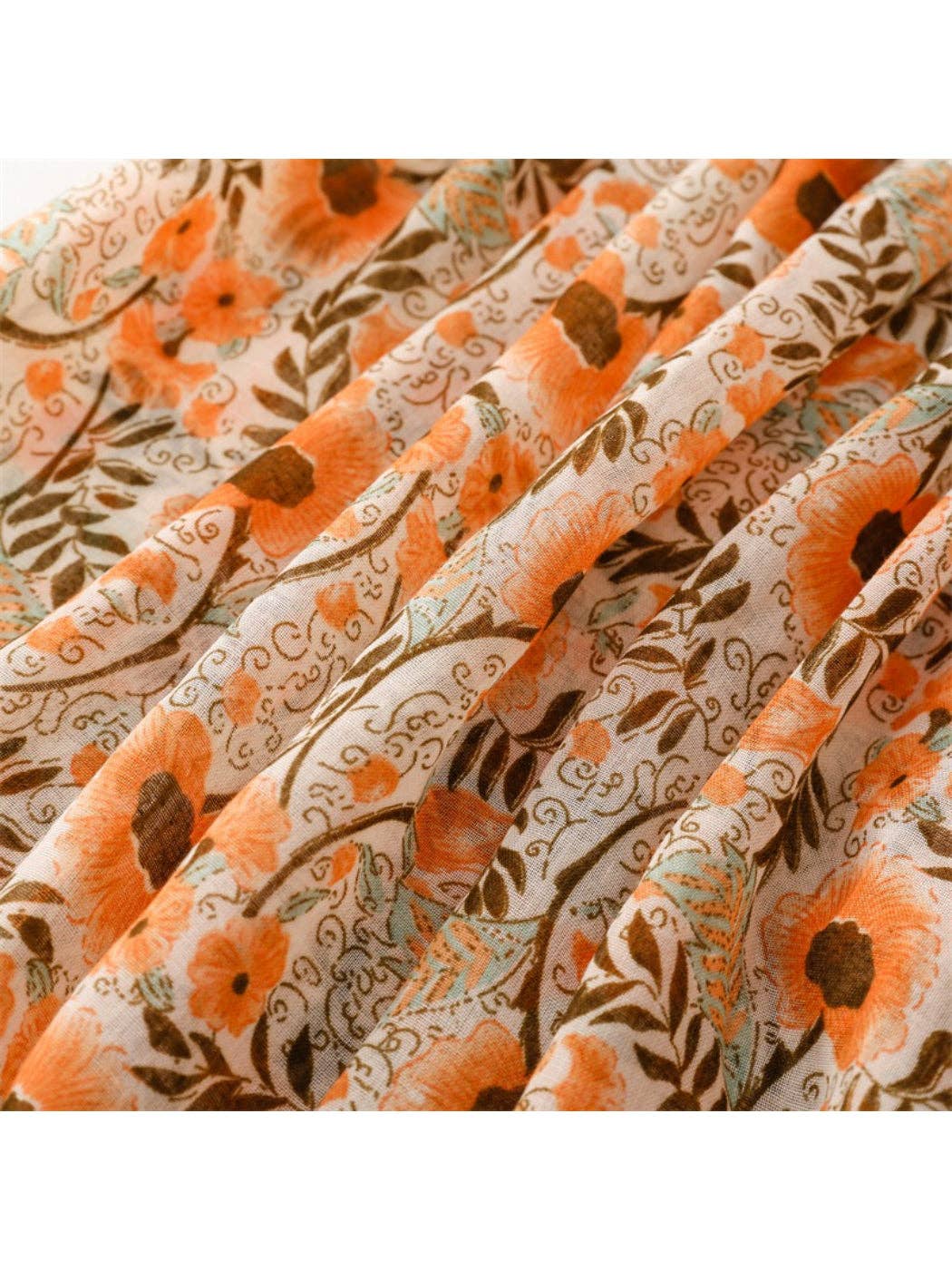 Orange Color Mix Lightweight Boho Floral Print Scarvii Tassel Scarf & Shawl