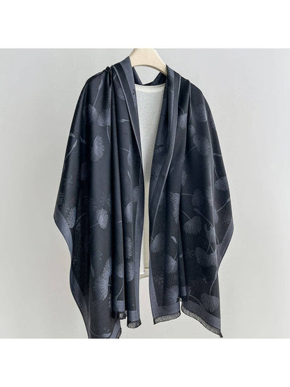 Scarvii - Elegant Dandelion Print Summer Wrap Scarf: Navy