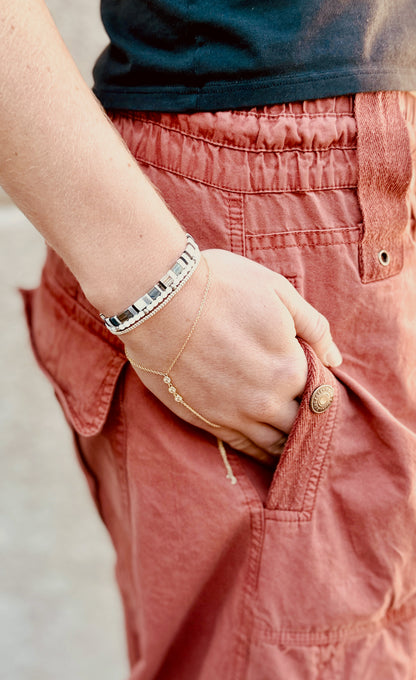 Midnight Tuxedo Gold or Silver Stretchy Tila Bead Bracelet Stack