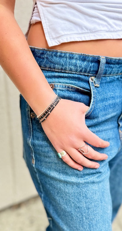 Classic Black Tila Bead Bracelet Stack with Beaded Silver or Gold Accents