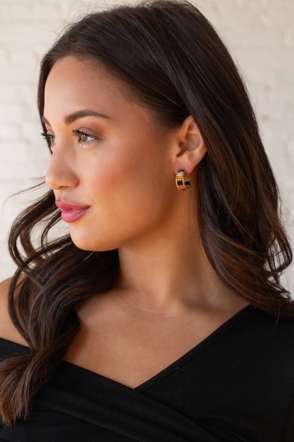 Olive, Rust & Mustard Beaded Hoops