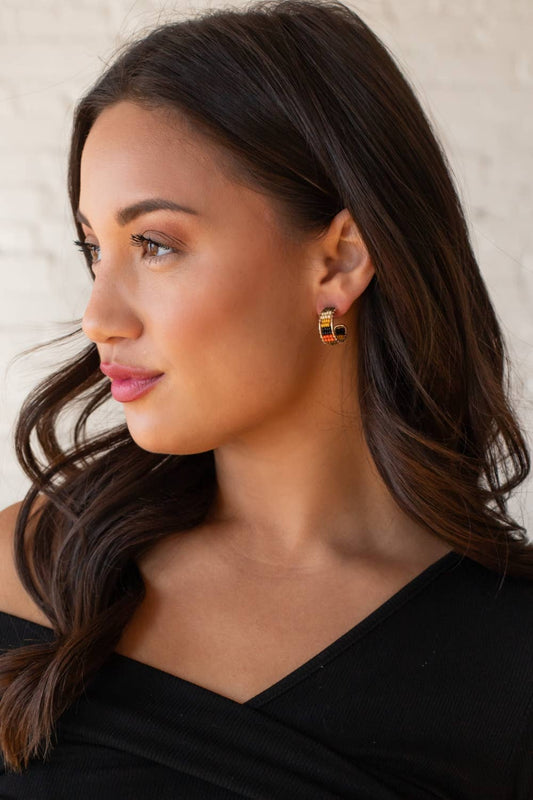 Olive, Rust & Mustard Beaded Hoops