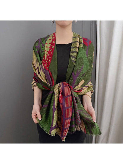 Scarvii - Abstract Botanical Patchwork Scarf: Black