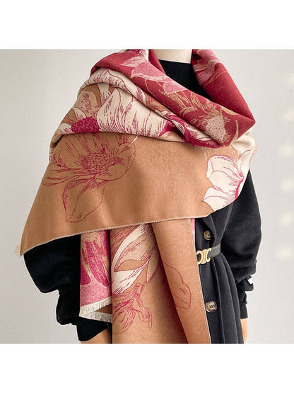 Scarvii - Reversible Camellia Jacquard Shawl: Yellow