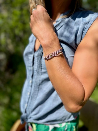 Mixed Purple & Silver or Gold Beaded Wrap Bracelet/Necklace