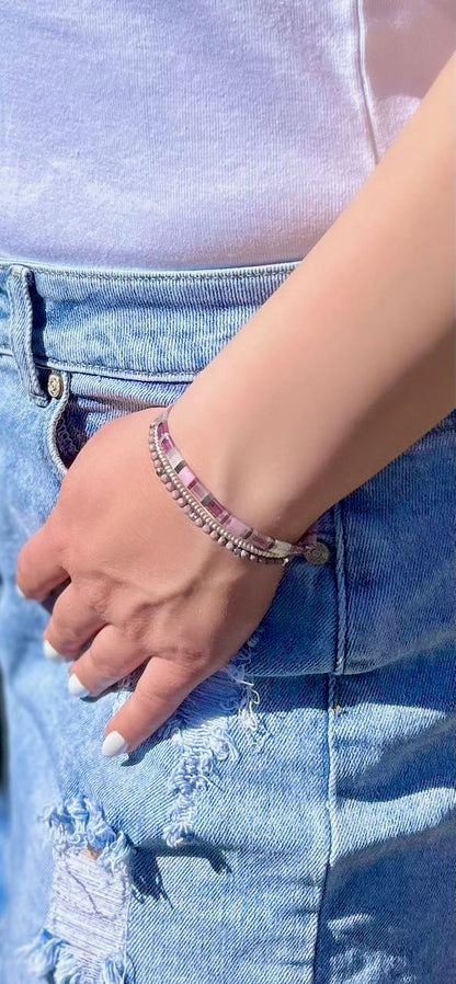 Mixed Purple Tila Bead Stacked Bracelet Set