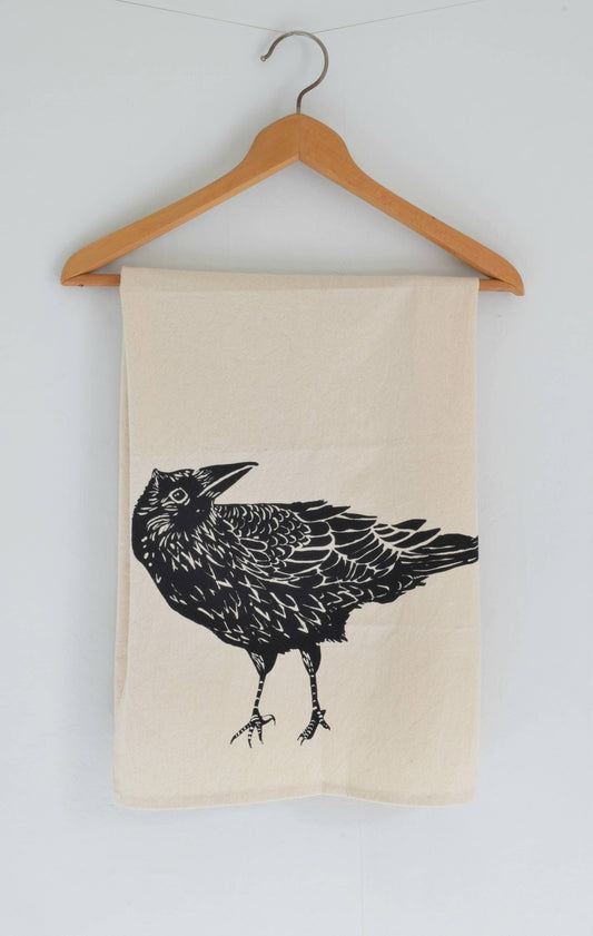 Black Print Organic Cotton Crow/Raven Bird Tea Towel