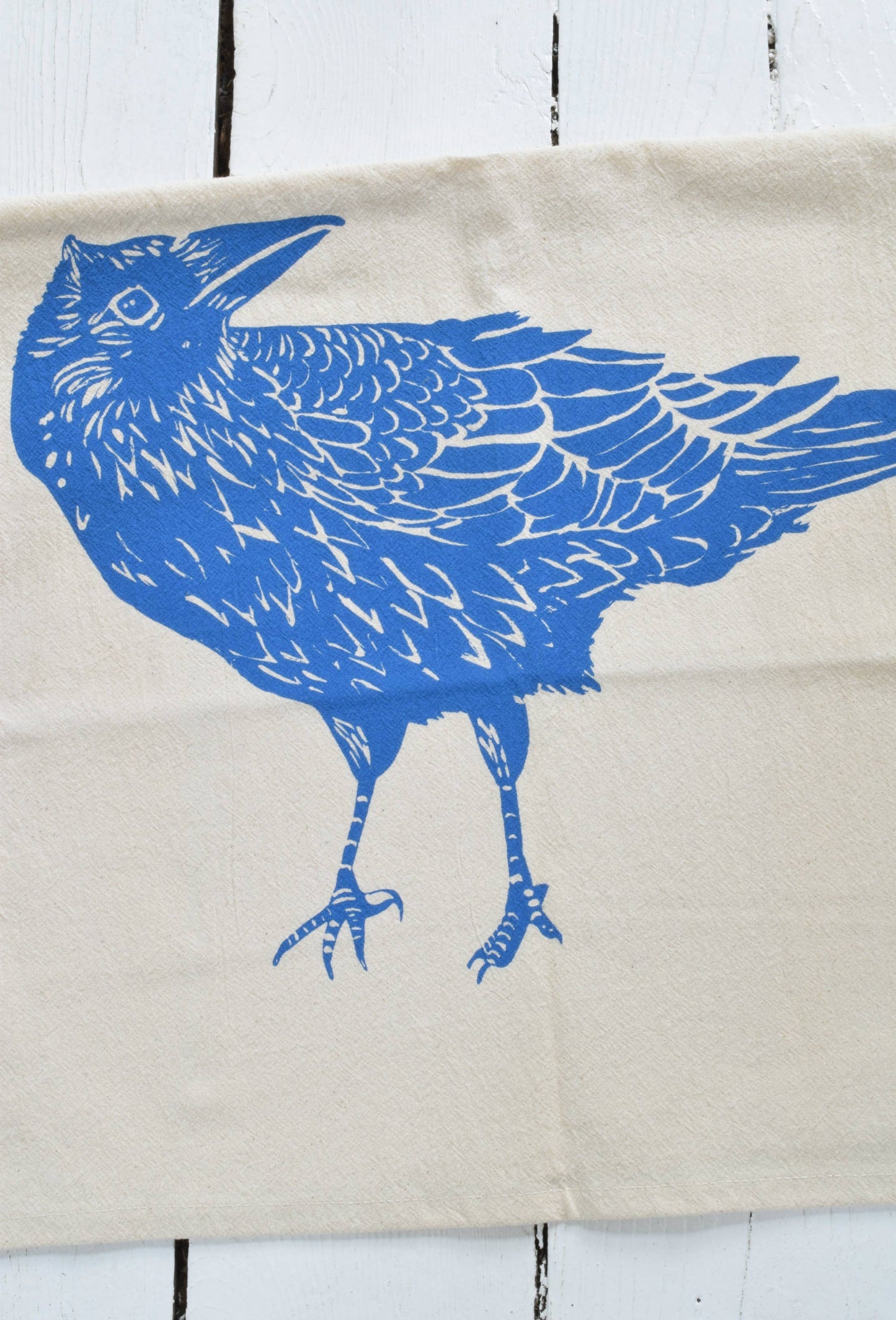 Blue Print Organic Cotton Crow/Raven Bird Tea Towel