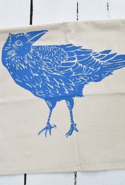 Blue Print Organic Cotton Crow/Raven Bird Tea Towel