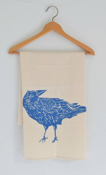 Blue Print Organic Cotton Crow/Raven Bird Tea Towel