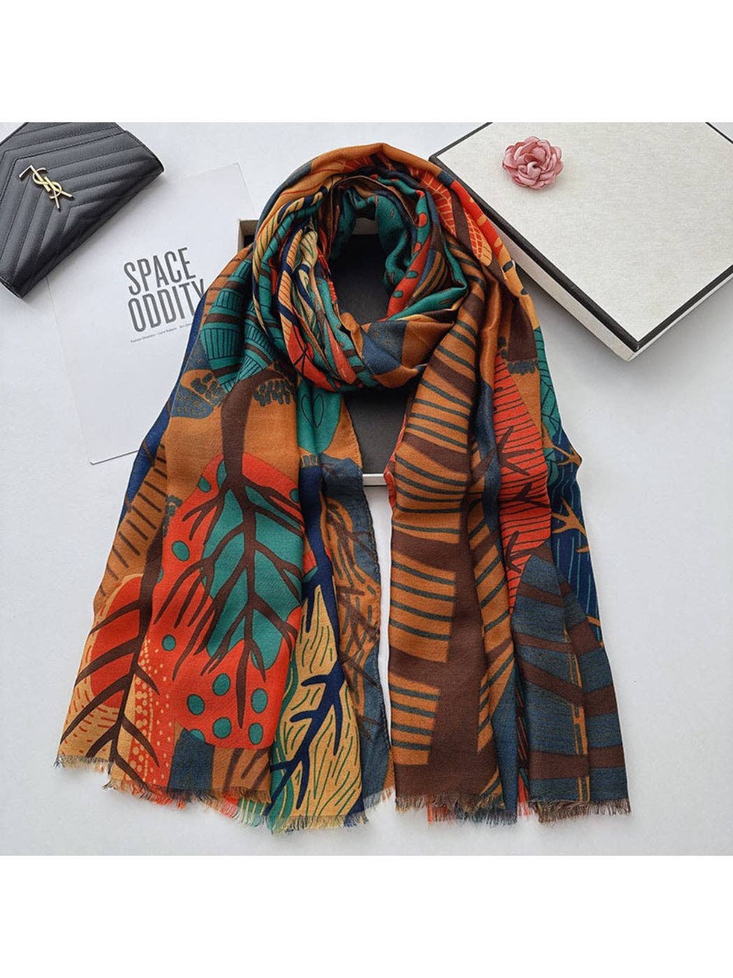 Scarvii - Abstract Botanical Patchwork Scarf: Black