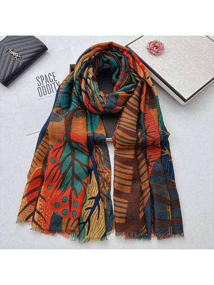 Scarvii - Abstract Botanical Patchwork Scarf: Yellow