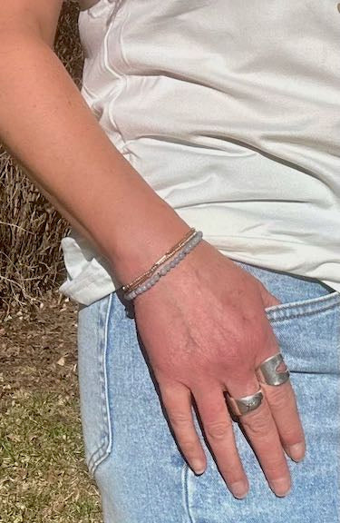 Light Blue Angelite & Sterling Silver Beaded Gemstone Bracelet