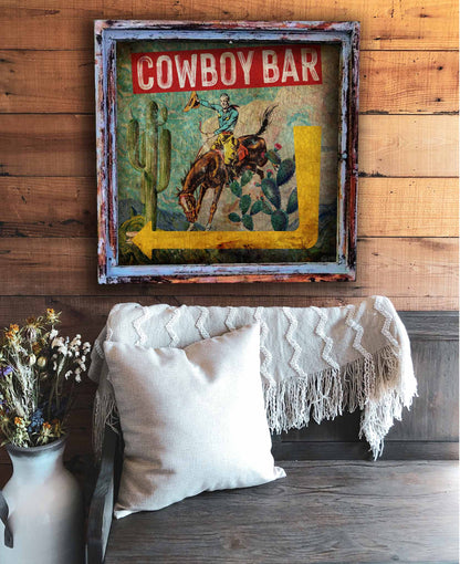Cowboy Bar Square Art Print on Canvas: Extra Small - 10"