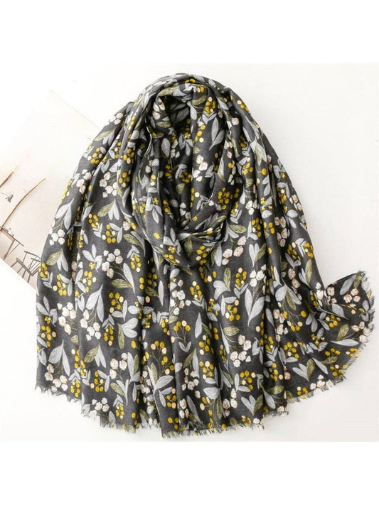 Grey Boho Floral Pattern Lightweight Scarvii Scarf & Shawl