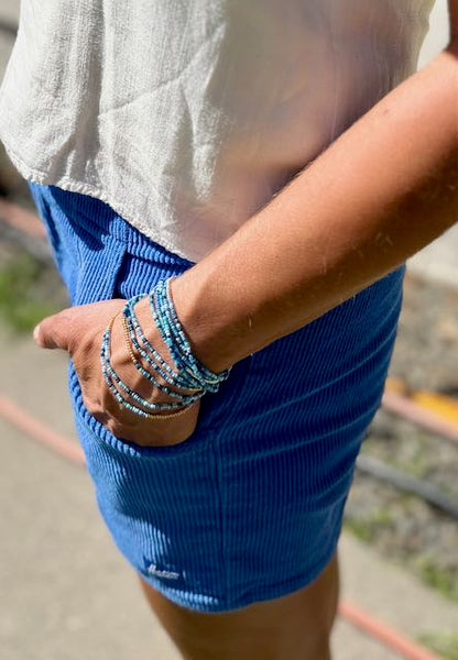 Mixed Blue Gold or Silver Striped Beaded Wrap Bracelet/Necklace