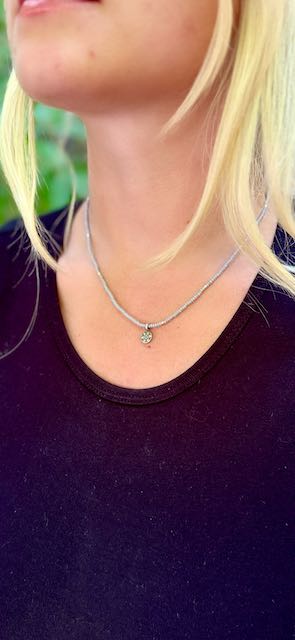 Light Gray Silver Star Boho Beaded Necklace with Antique Silver Star Charm