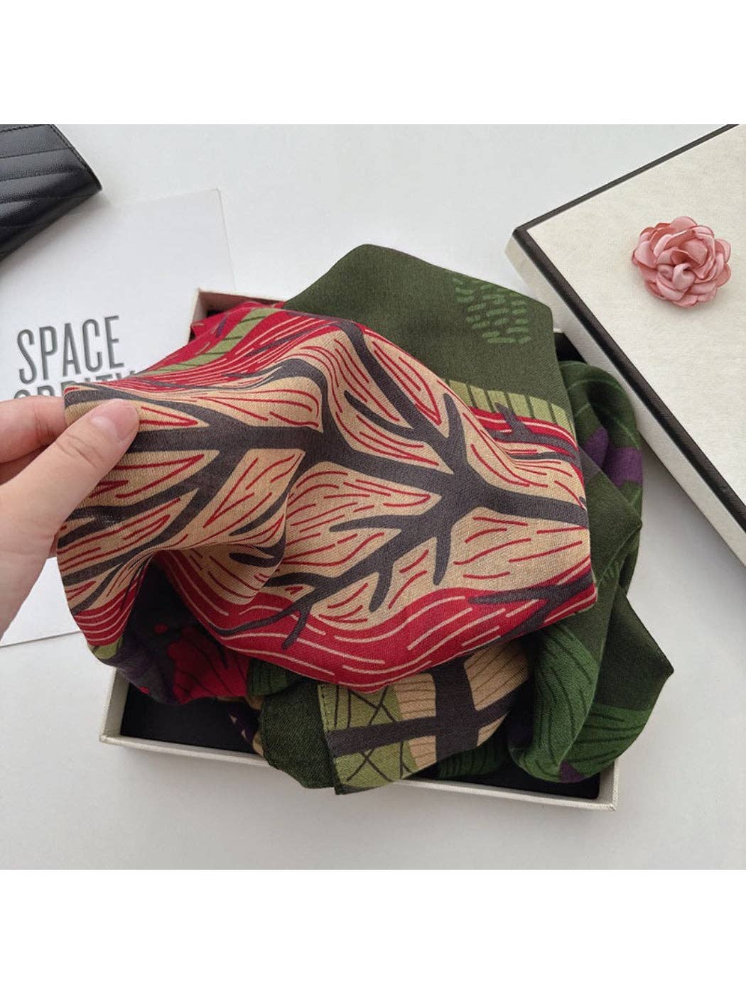 Scarvii - Abstract Botanical Patchwork Scarf: Black