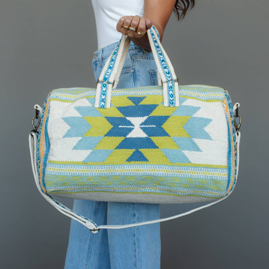 Cream, Blue & Lime Western Duffel